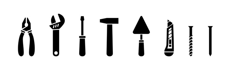 Tools vector icon set. Construction work tool icons.