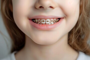 Obraz premium Frontal view of a little child mouth with braces