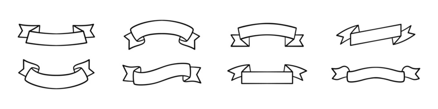 Ribbon banners vector outline set. Award decoration scroll collection.