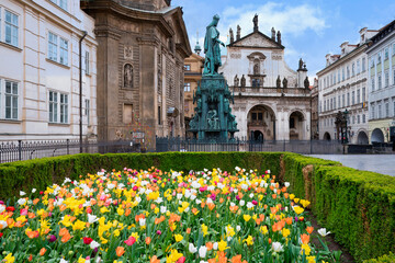 Saint Francis of Assisi and Saint Salvator Church, Charles Square with Charles IV Statue, Prague, Bohemia, Czech Republic
