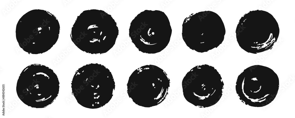 Poster circles grunge style set. round grungy distressed splashes.