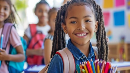 Back to School Excitement: afro Students' excitement with their new school supplies, eagerness for the upcoming school year.