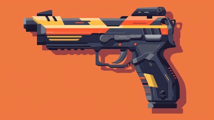 Naklejka premium Handgun flat design, front view, self-defense theme, animation, Complementary Color Scheme