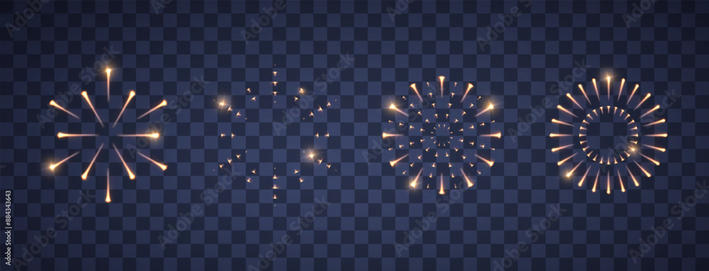 Aufkleber fireworks set isolated witch lights and sparkle. realistic design element for new year and christmas