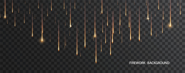 Falling stars gold color. Magic bright lights on copy space for text. Overlay template of light of falling for holiday background. © Ann_Sereda