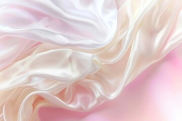 Fototapeta premium Elegance of Draped Satin Fabric A Background of Smooth Pink and White Luxurious Texture.