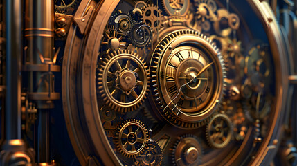 A steampunk style with gears pipes and clocks