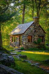Fototapeta premium Generate a photo of a small, secluded cabin nestled in a dense forest