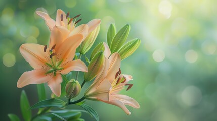 Fototapeta premium A beautiful close-up of a lily flower in full bloom against a blurred background.