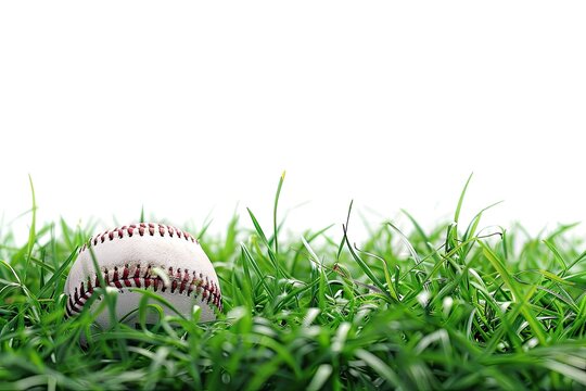 Grass field with a vintage baseball in the foreground