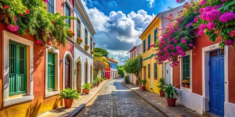 A vibrant street in a charming island town , island, country, town, street, vibrant, colorful, architecture