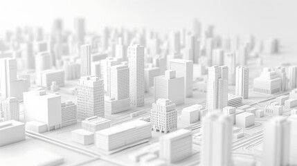 Mini city model, white building, The buildings and roads on white background, 3d rendering