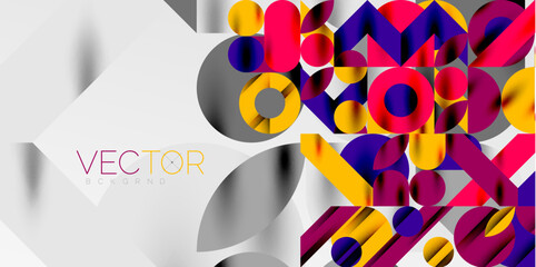 Colorful simple dynamic geometric forms circles lines and round shapes. Mosaic techno art concept. Vector Illustration For Wallpaper, Banner, Background, Card, Book Illustration, landing page
