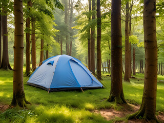 여름 목초지에서 캠프를 하는 경관, a policeman camped in the summer pastures