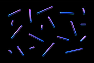 Hologram y2k abstract shape. 3d gradient neon line curve element on black background. Futuristic y2k pattern. Graphic fluid chrome element for trendy cyberpunk design. Vector 3d illustration