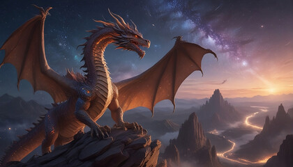 Majestic Dragon Overlooking a Twilight Landscape
