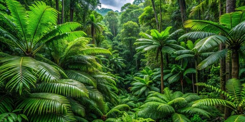 Fototapeta premium Lush green foliage of Daintree Rainforest in Australia , ancient, vibrant, biodiversity, tropical, ecosystem