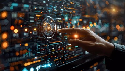 Obraz premium AI-driven Business Financial Investment, concept of AI-driven business financial investment, businessman displaying up arrow icon and percentage symbols with graph indicators, business growth.