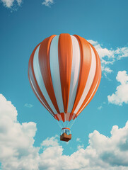 Fototapeta premium Hot air balloon soaring in the sky, blue sky and white clouds illustration
