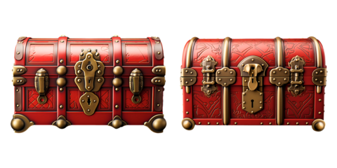 Red chest with golden lock isolated on a white background
