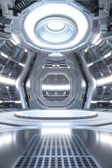 Fototapeta premium Science fiction style spacecraft 3D space product exhibition booth