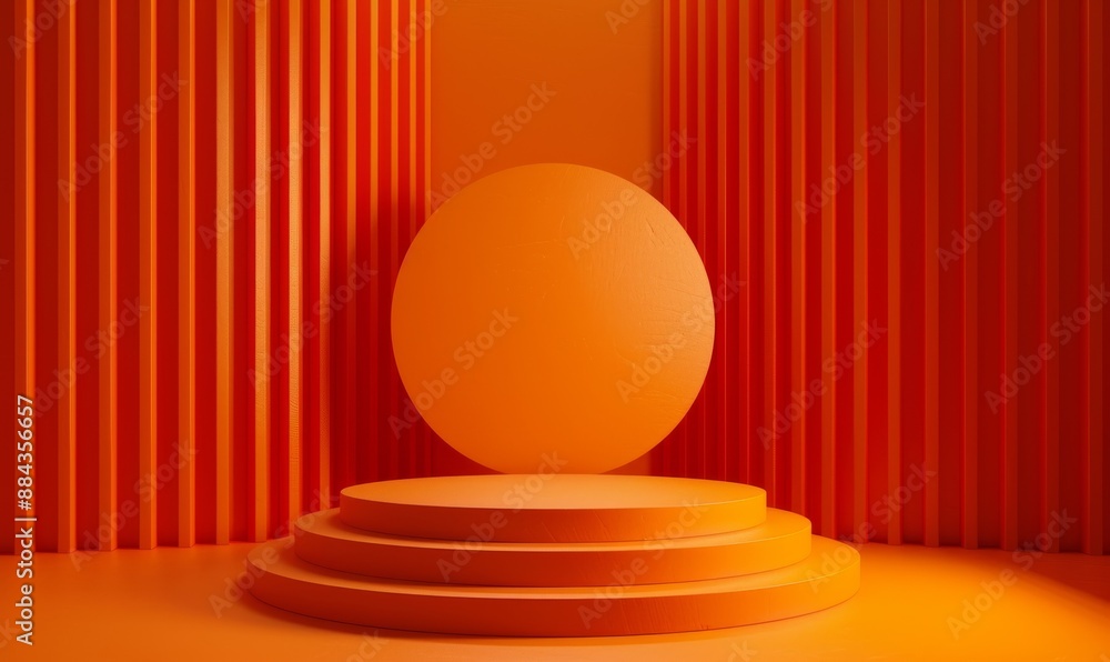 Aufkleber minimalistic orange background with an empty circular platform and geometric shapes