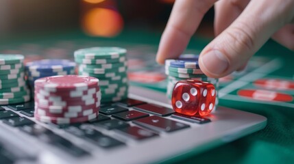 Online casino platform, featuring a variety of gambling options, from poker to slots, with eye-catching digital advertisements promoting risk and reward