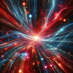 Obraz premium Abstract futuristic background with red blue glowing neon moving high speed wave lines and bokeh lights. Data transfer concept Fantastic wallpaper. Generative AI