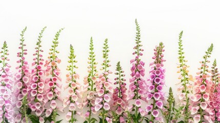 Woodland Magic with Foxgloves, Elegant Floral Illustration, Cascading Pink and Purple Flowers on White Canvas