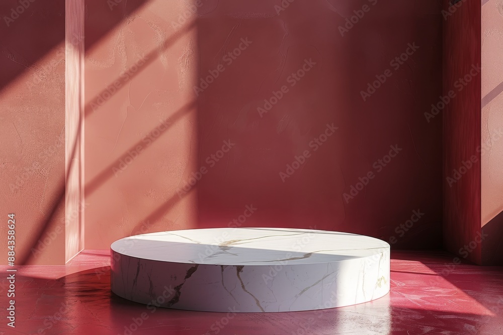 Poster minimalistic marble podium for product display with red textured background