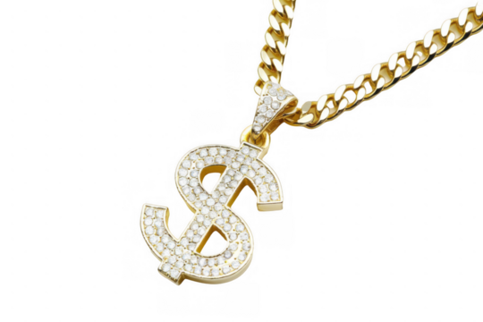 Gold Chain Necklace with Dollar Sign Pendant