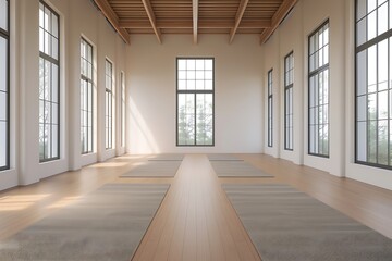 A peaceful Yin yoga class in a photorealistic style, captured from an eye level angle with a rule of thirds composition and a high dynamic range (HDR) effect, illuminated by soft light, featuring a