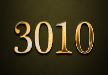 Old gold effect of 3010 number with 3D glossy style Mockup.	