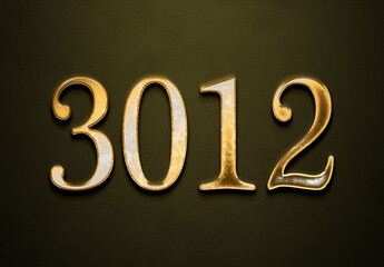 Old gold effect of 3012 number with 3D glossy style Mockup.	