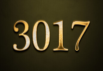 Old gold effect of 3017 number with 3D glossy style Mockup.	