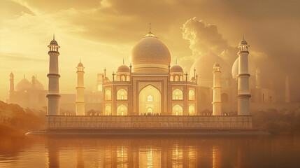 One of the large building with a large mosque. Background for holy month of muslim Ramadan Kareem