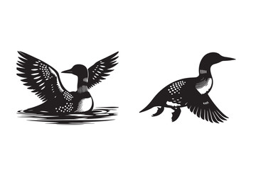 Fototapeta premium Loon silhouette vector art illustration with white background - Generative AI