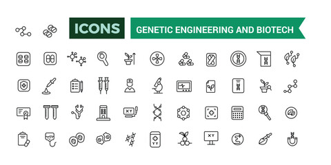 Genetic engineering and biotech icons collection. Outline icons pack. Editable vector line icon set and illustration for web and UI application.