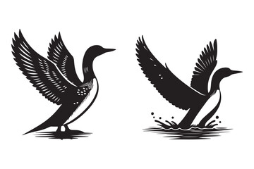 Fototapeta premium Loon silhouette vector art illustration with white background - Generative AI