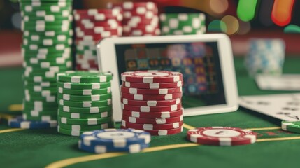 Fototapeta premium Web-based poker game network, advertising exciting offers and competitive play, fun and engaging online casino environment highlighted