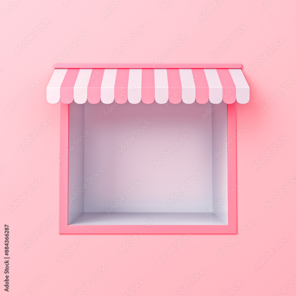 Fototapete blank sweet exhibition booth store showcase box with pink striped awning or blank display shop kiosk