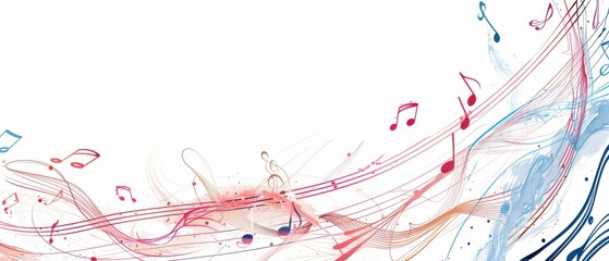 A colorful, abstract background with musical notes scattered throughout