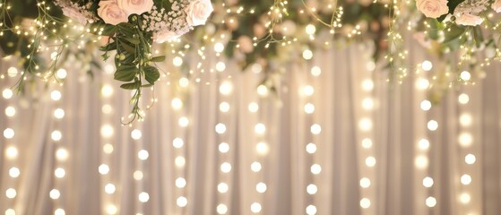 A white curtain with lights hanging from it