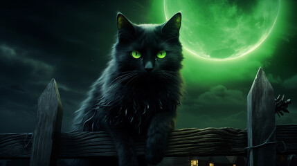 A black cat with glowing