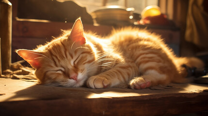  A cat curled up and sleeping