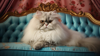 A fluffy Persian cat lounging