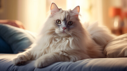 A Ragdoll cat lounging on