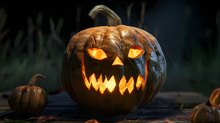 Happy halloween with pumpkin on bokeh background with copy space