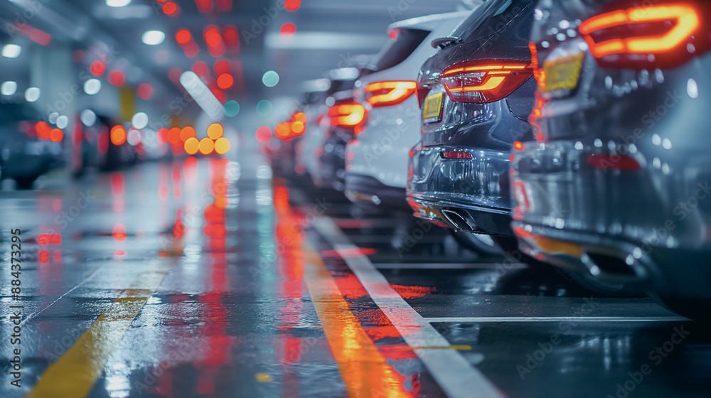 Poster high-tech urban parking system using iot sensors to identify free parking spaces and provide directi