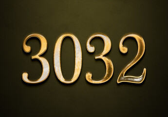 Old gold effect of 3032 number with 3D glossy style Mockup.	